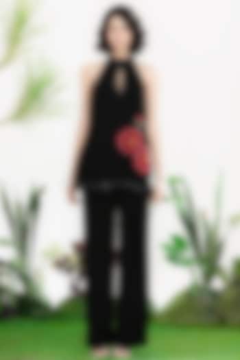 Black American Crepe Floral Embroidered Co-Ord Set by SIDDHARTHA BANSAL at Pernia's Pop Up Shop