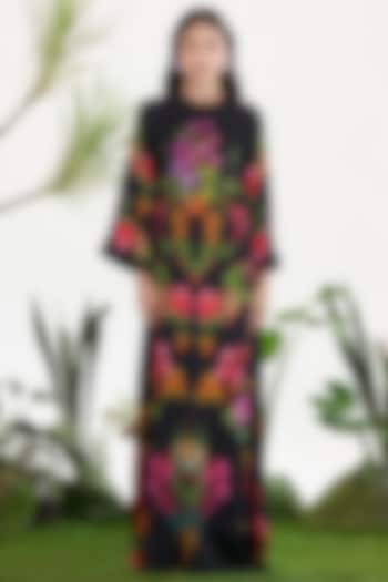 Black Dull Satin Bead Embroidered Kaftan by SIDDHARTHA BANSAL at Pernia's Pop Up Shop