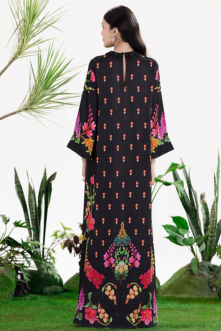 Black Dull Satin Bead Embroidered Kaftan by SIDDHARTHA BANSAL at Pernia's Pop Up Shop