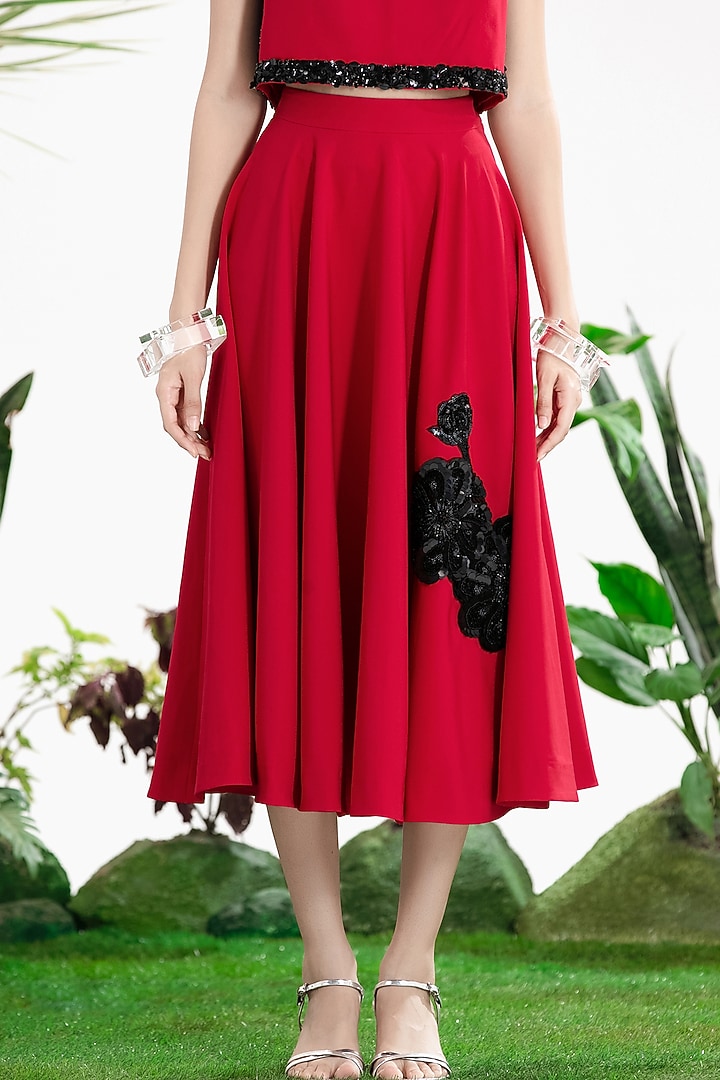 Red Banana Crepe Embroidered Skirt Set by SIDDHARTHA BANSAL at Pernia's Pop Up Shop