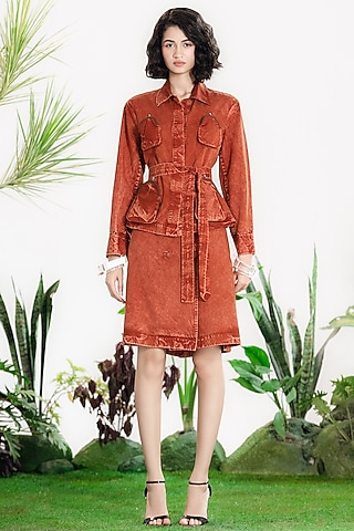 Rust Denim Twill Co-Ord Set by SIDDHARTHA BANSAL