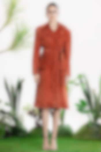 Rust Denim Twill Trench Coat by SIDDHARTHA BANSAL at Pernia's Pop Up Shop