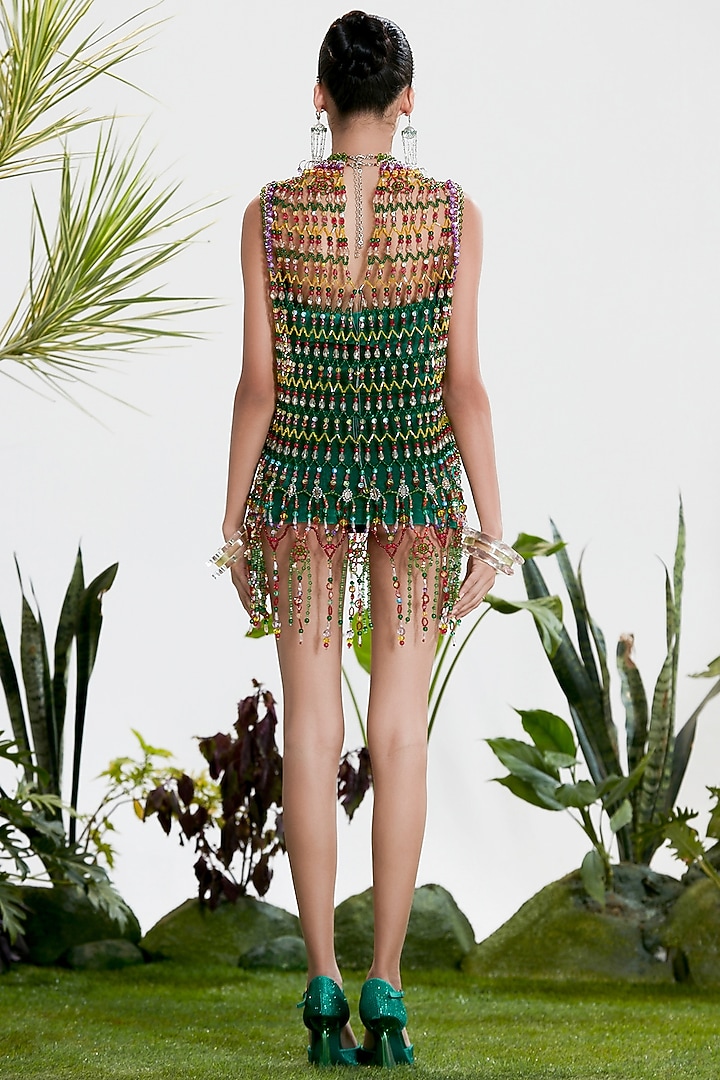 Green Velvet Crystal & Bead Embroidered Tube Party Wear Dress by SIDDHARTHA BANSAL at Pernia's Pop Up Shop
