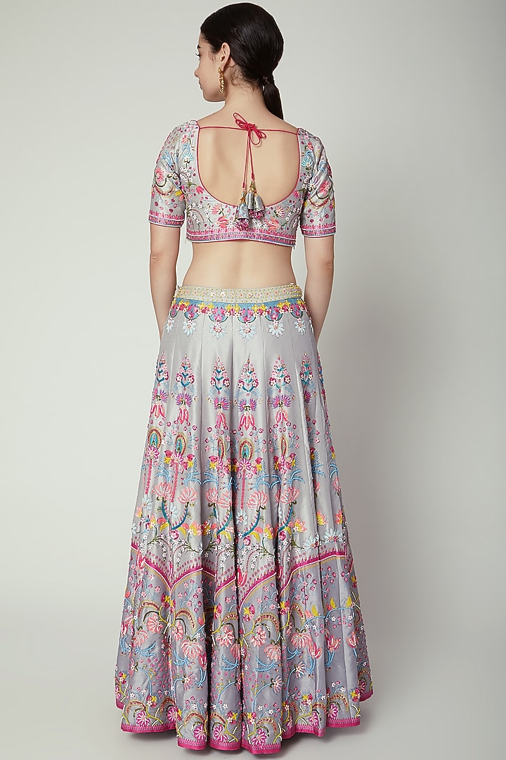 Grey Embroidered & Printed Wedding Lehenga Set by SIDDHARTHA BANSAL at Pernia's Pop Up Shop