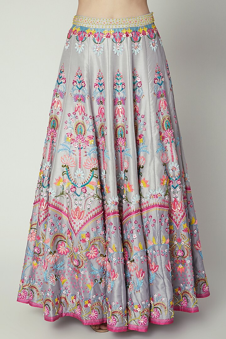 Grey Embroidered & Printed Wedding Lehenga Set by SIDDHARTHA BANSAL at Pernia's Pop Up Shop