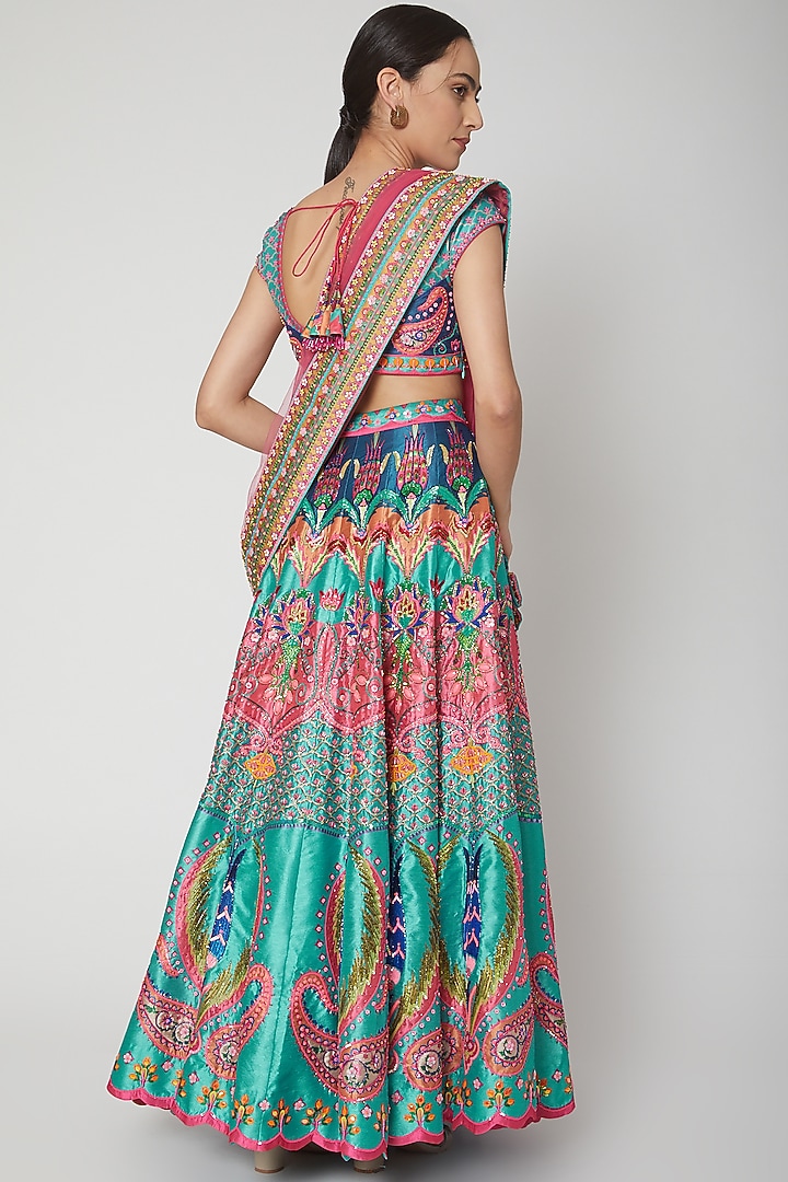 Mint Blue Embroidered & Printed Wedding Lehenga Set by SIDDHARTHA BANSAL at Pernia's Pop Up Shop