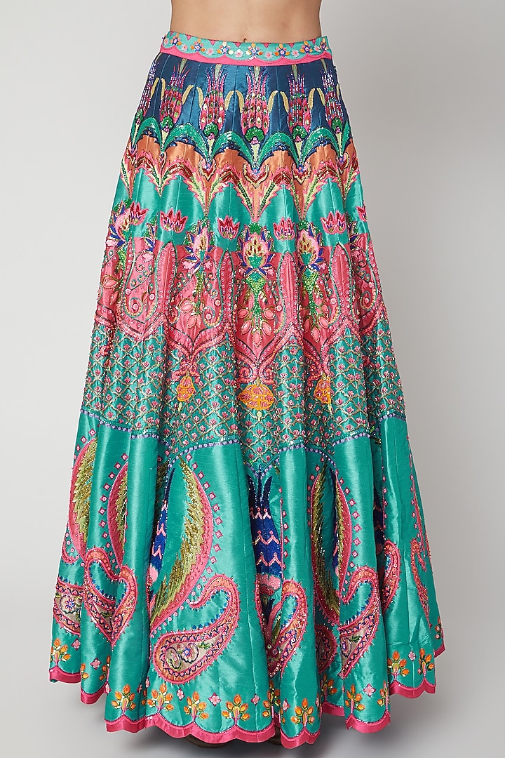Mint Blue Embroidered & Printed Wedding Lehenga Set by SIDDHARTHA BANSAL at Pernia's Pop Up Shop
