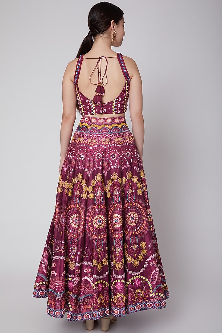 Magenta Embroidered & Printed Wedding Lehenga Set by SIDDHARTHA BANSAL at Pernia's Pop Up Shop