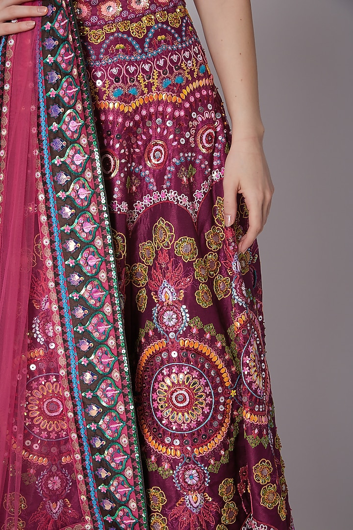 Magenta Embroidered & Printed Wedding Lehenga Set by SIDDHARTHA BANSAL at Pernia's Pop Up Shop