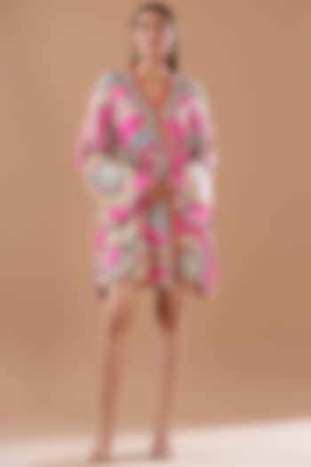 Pink Rayon Printed Wrapped Dress by SIDDHARTHA BANSAL
