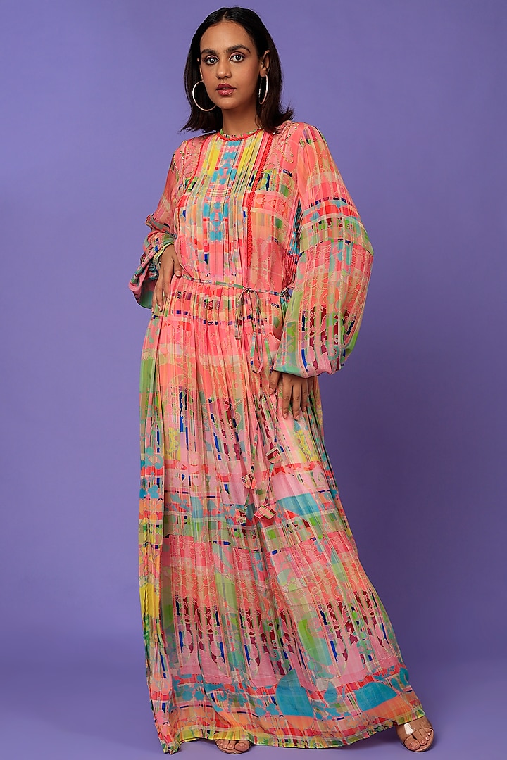 Multi-Colored Embroidered & Printed Kaftan Dress by SIDDHARTHA BANSAL