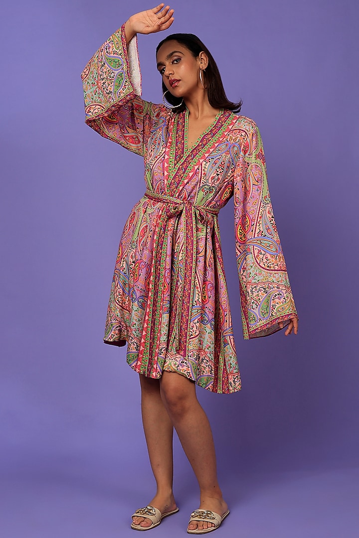 Multi-Colored Printed Wrap Dress by SIDDHARTHA BANSAL