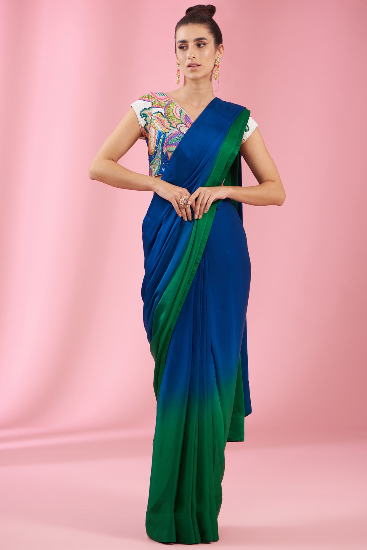 Buy Teal Art Silk Saree With Printed Blouse Party Wear Online at Best Price  | Cbazaar