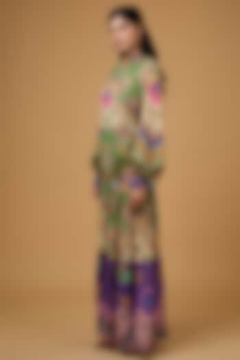 Purple & Green Pure Crepe Geometric Printed Maxi Dress by SIDDHARTHA BANSAL