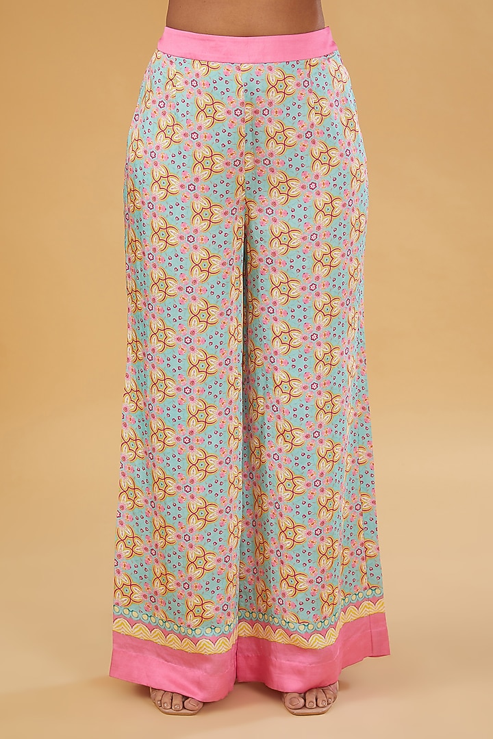Pink & Yellow Linen Satin Embroidered Jacket Set by SIDDHARTHA BANSAL at Pernia's Pop Up Shop