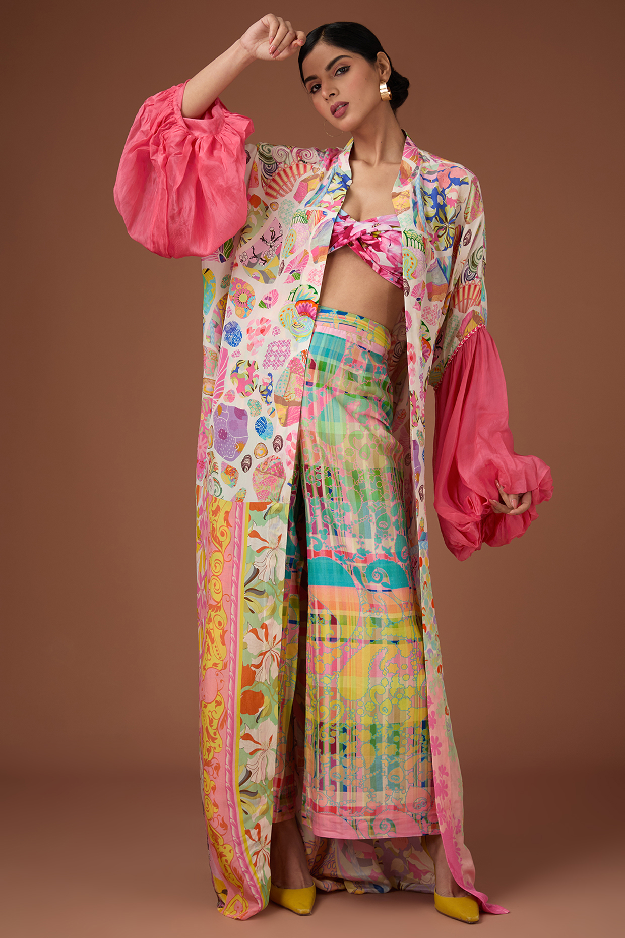 Multi-Colored Pure Crepe & Cotton Lycra Block Printed Pant Set by SIDDHARTHA BANSAL at Pernia's Pop Up Shop