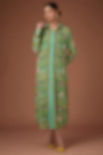Green Crepe Digital Printed Shirt Dress by SIDDHARTHA BANSAL