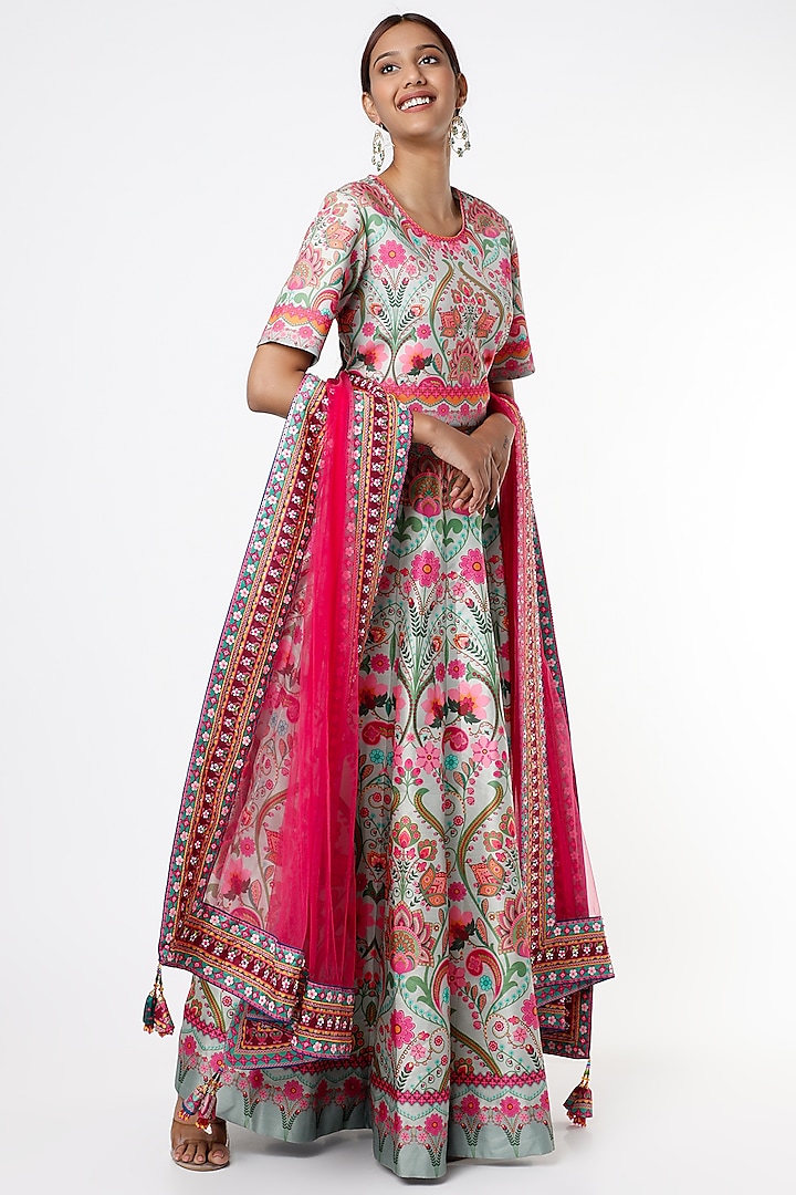 Grey Digital Printed Wedding Lehenga Set by SIDDHARTHA BANSAL at Pernia's Pop Up Shop