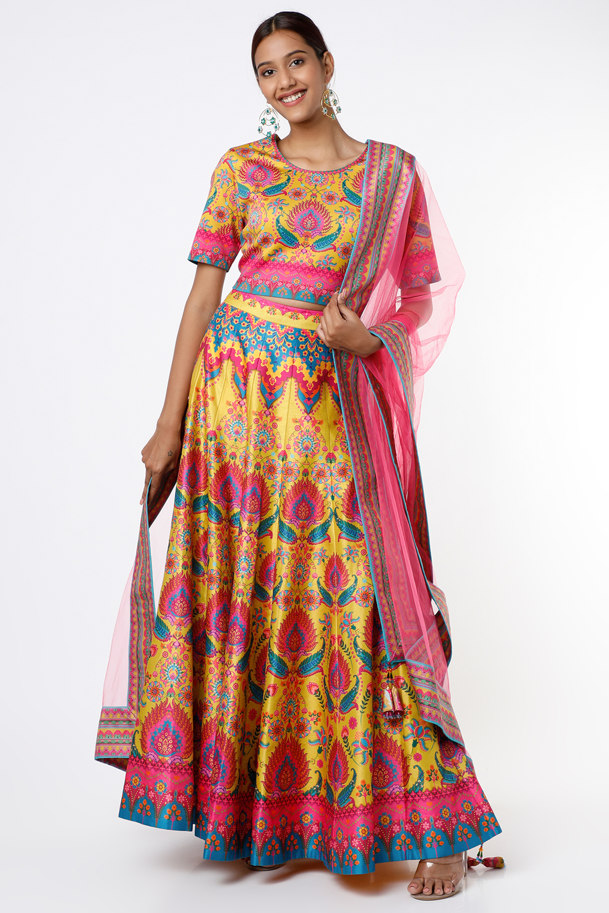 Yellow Digital Printed Lehenga Set by SIDDHARTHA BANSAL