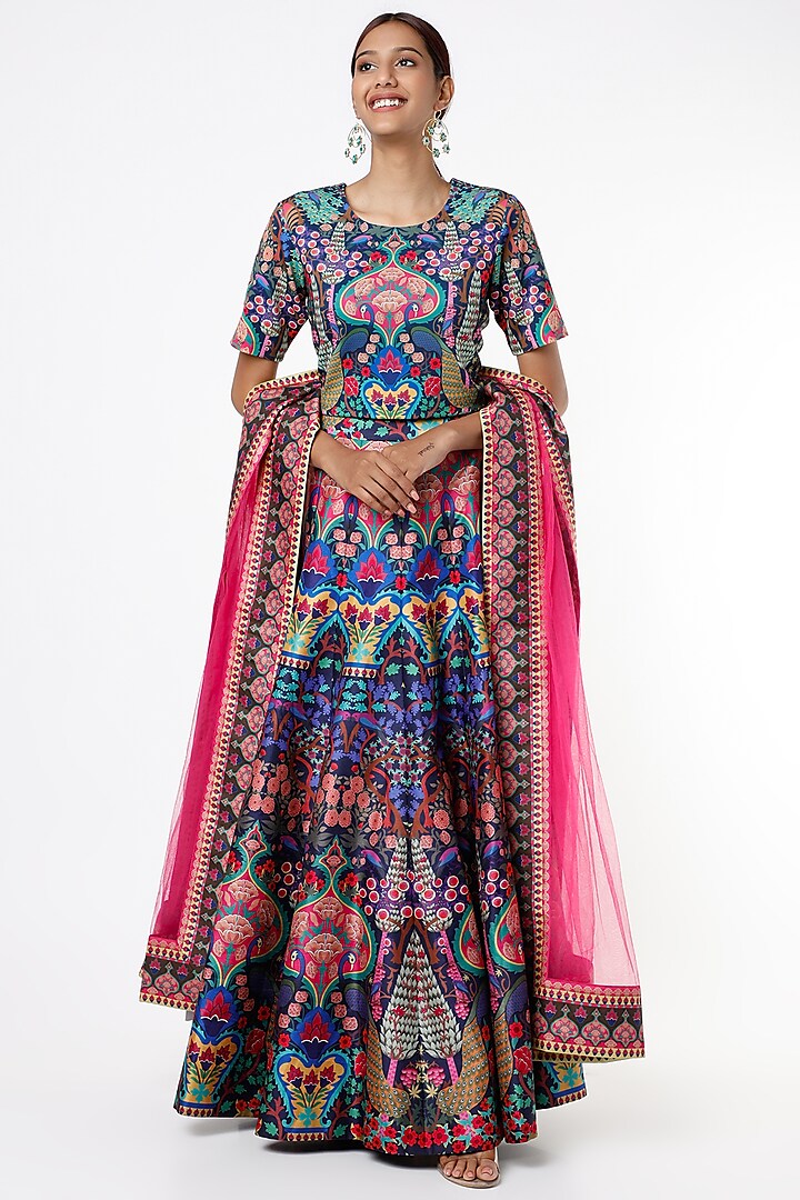 Blue Digital Printed Lehenga Set by SIDDHARTHA BANSAL