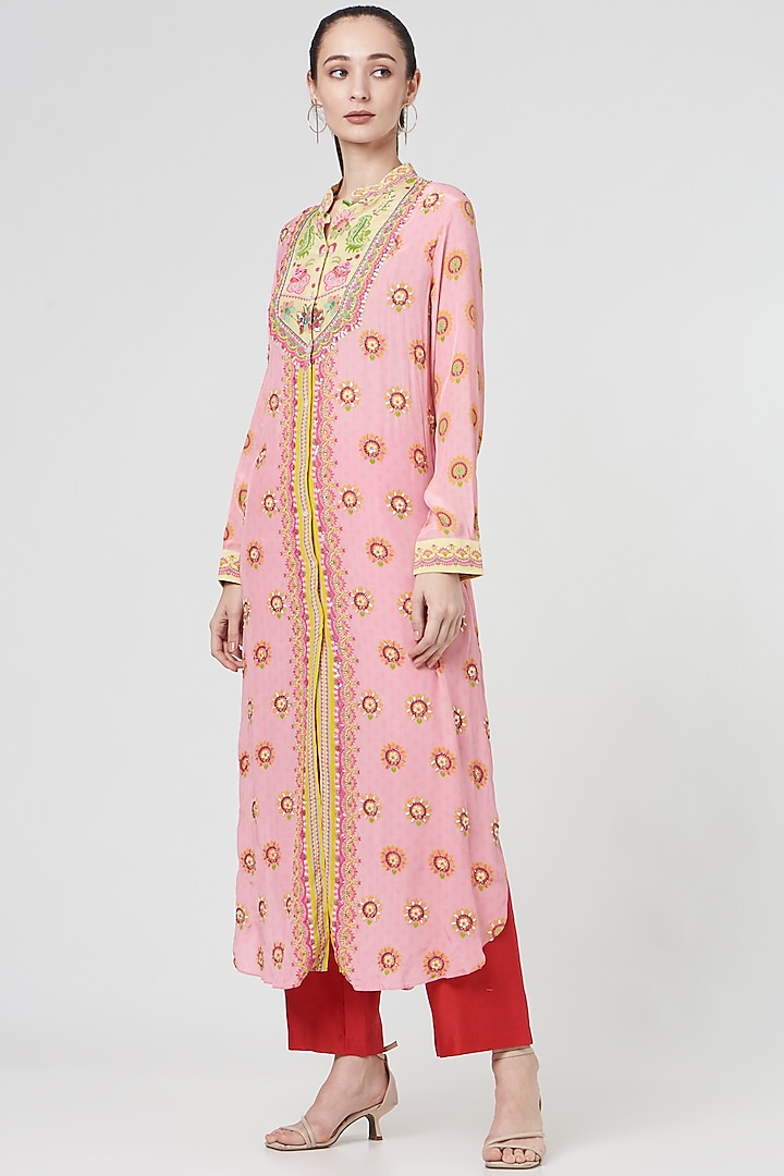 Light Pink Printed Shirt Dress by SIDDHARTHA BANSAL