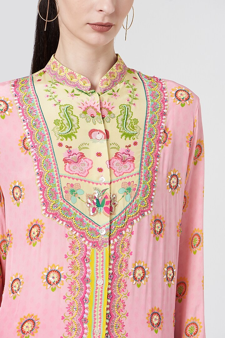 Light Pink Printed Shirt Dress by SIDDHARTHA BANSAL at Pernia's Pop Up Shop