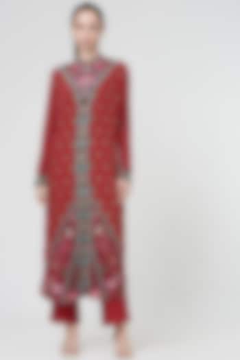 Red Digital Printed Shirt Dress by SIDDHARTHA BANSAL