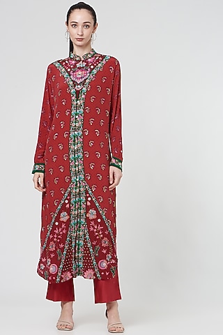 Red Digital Printed Shirt Dress by SIDDHARTHA BANSAL