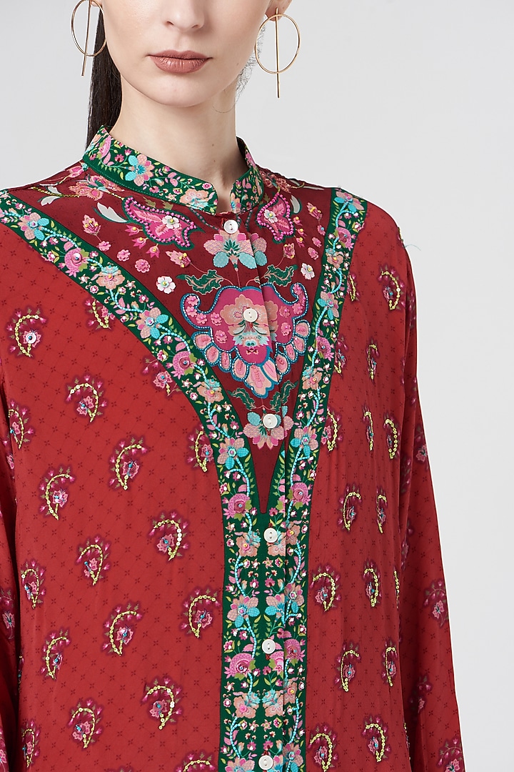 Red Digital Printed Shirt Dress by SIDDHARTHA BANSAL at Pernia's Pop Up Shop
