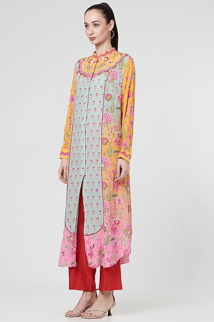 Multi-Coloured Crepe Printed Shirt Dress by SIDDHARTHA BANSAL