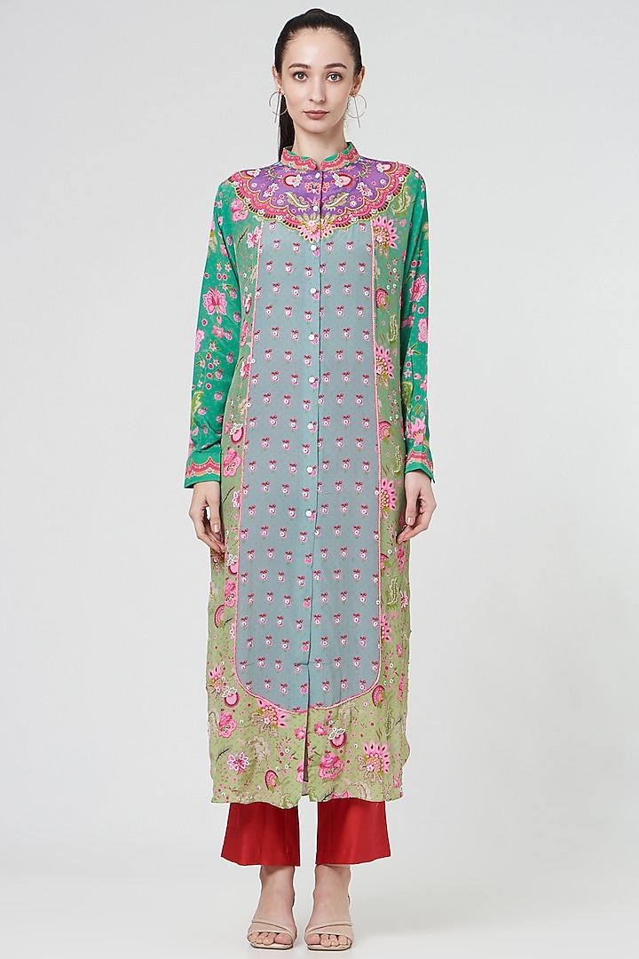 Multi-Coloured Pure Crepe Shirt Dress by SIDDHARTHA BANSAL