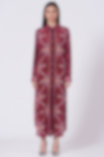 Maroon Sequins Embroidered Tunic by SIDDHARTHA BANSAL