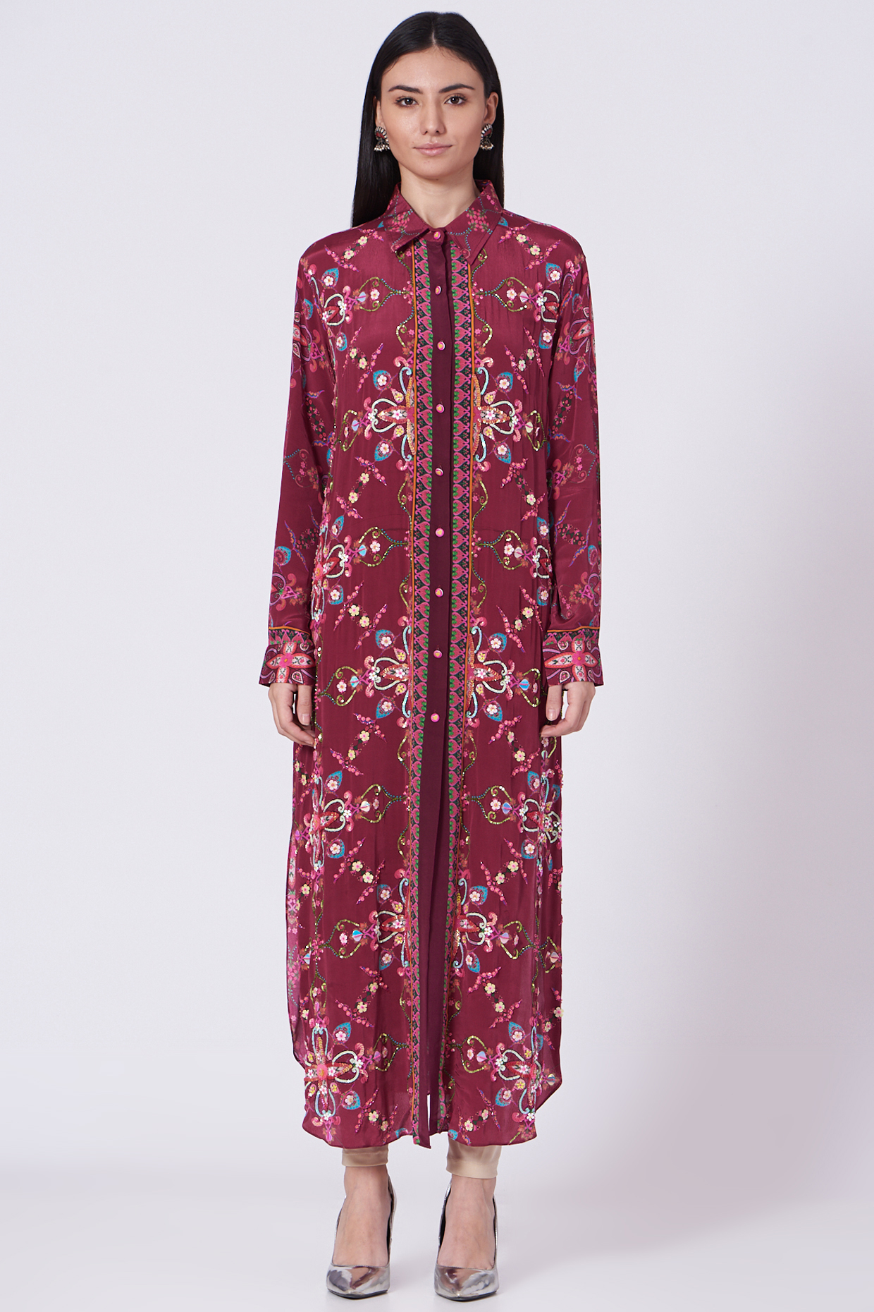 Maroon Sequins Embroidered Tunic by SIDDHARTHA BANSAL at Pernia's Pop Up Shop