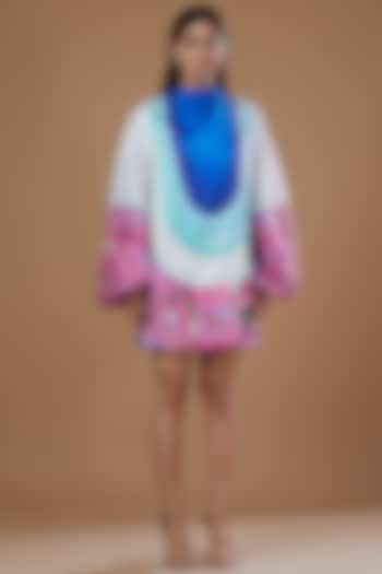 Blue Silk Taffeta Digital Printed Dress by SIDDHARTHA BANSAL