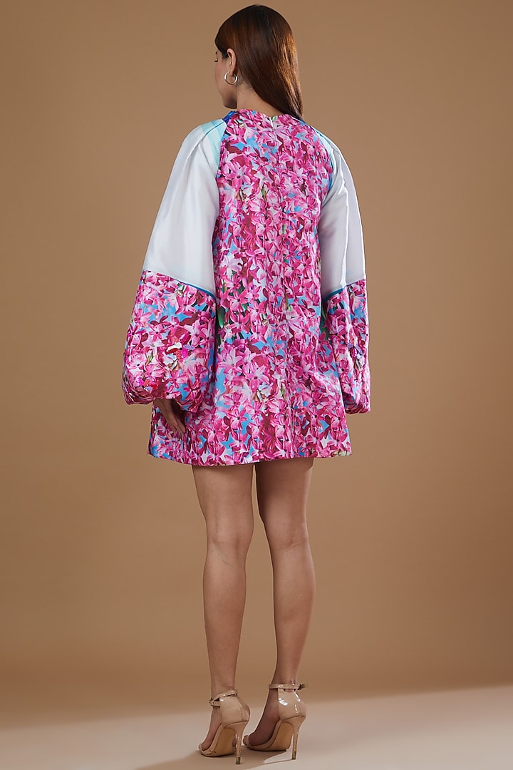 Blue Silk Taffeta Digital Printed Vacation Dress by SIDDHARTHA BANSAL at Pernia's Pop Up Shop