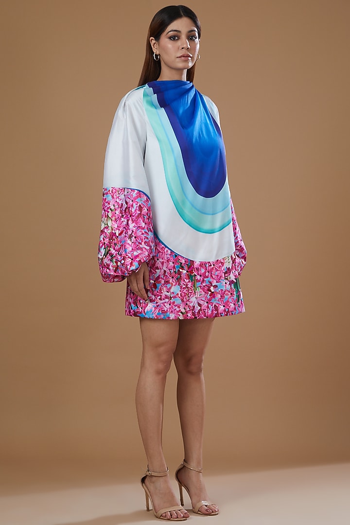 Blue Silk Taffeta Digital Printed Vacation Dress by SIDDHARTHA BANSAL at Pernia's Pop Up Shop