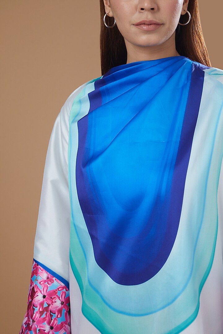 Blue Silk Taffeta Digital Printed Vacation Dress by SIDDHARTHA BANSAL at Pernia's Pop Up Shop