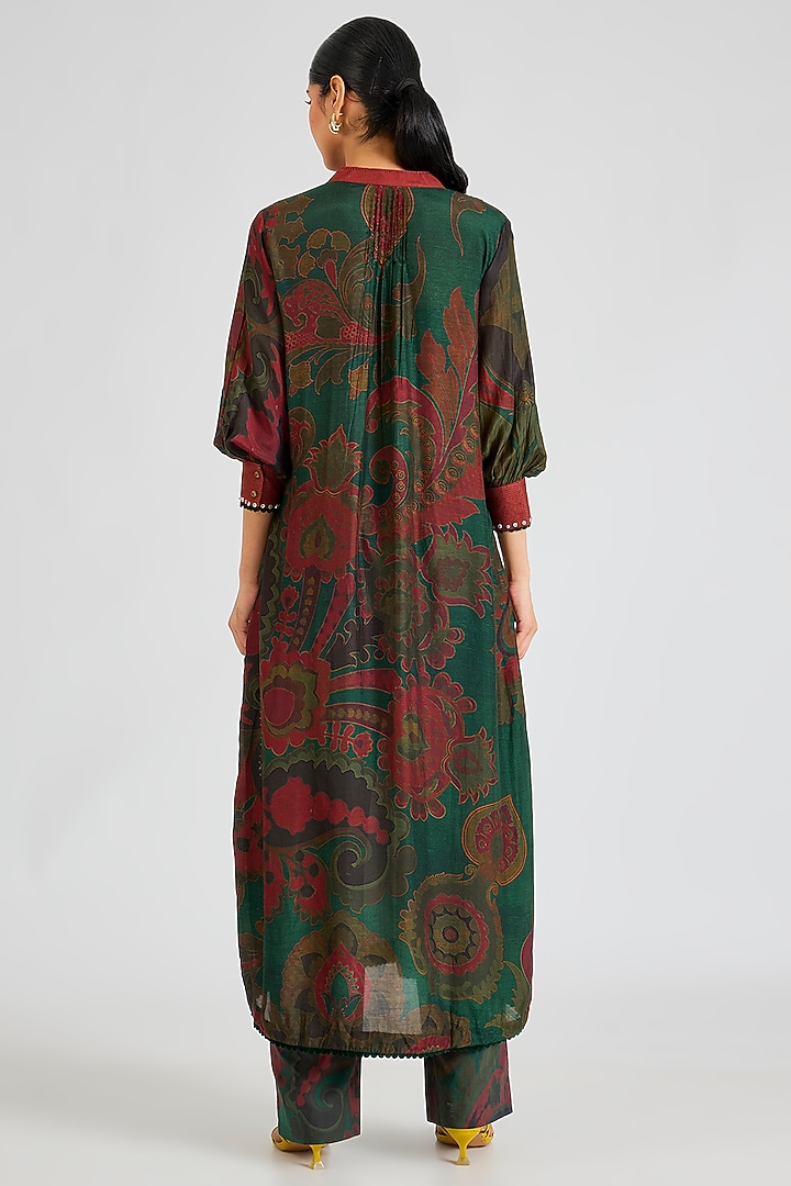 Emerald Green Modal Muslin Cotton Threadwork & Printed Ombre Kurta Set by SIDDHARTHA BANSAL at Pernia's Pop Up Shop