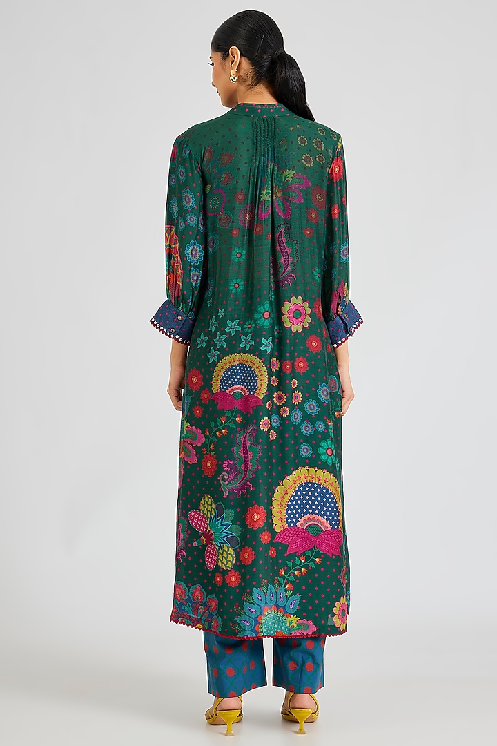 Emerald Green Threadwork & Printed Kurta Set by SIDDHARTHA BANSAL at Pernia's Pop Up Shop