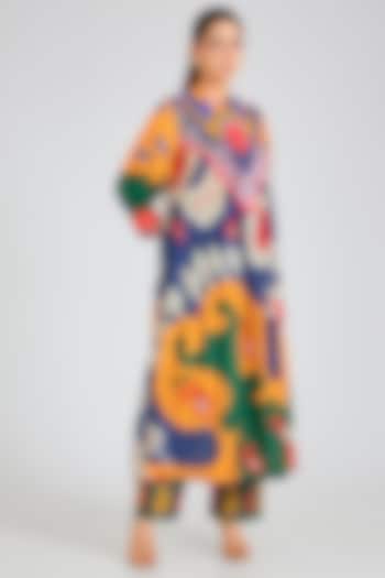 Multi-Colored Threadwork & Printed Kurta Set by SIDDHARTHA BANSAL at Pernia's Pop Up Shop