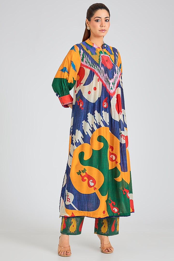 Multi-Colored Threadwork & Printed Kurta Set by SIDDHARTHA BANSAL at Pernia's Pop Up Shop