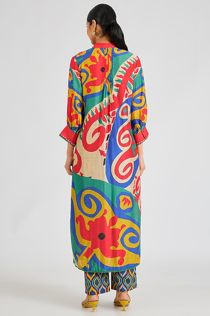 Multi-Colored Modal Muslin Cotton Threadwork & Printed Ombre Kurta Set by SIDDHARTHA BANSAL at Pernia's Pop Up Shop