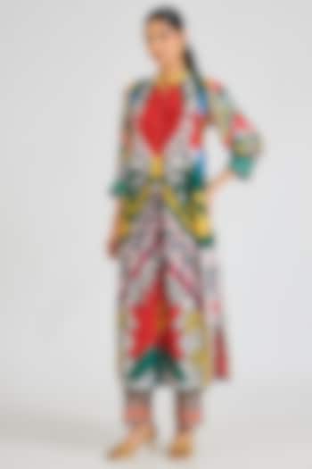 Multi-Colored Crepe Threadwork & Printed Kurta Set by SIDDHARTHA BANSAL at Pernia's Pop Up Shop