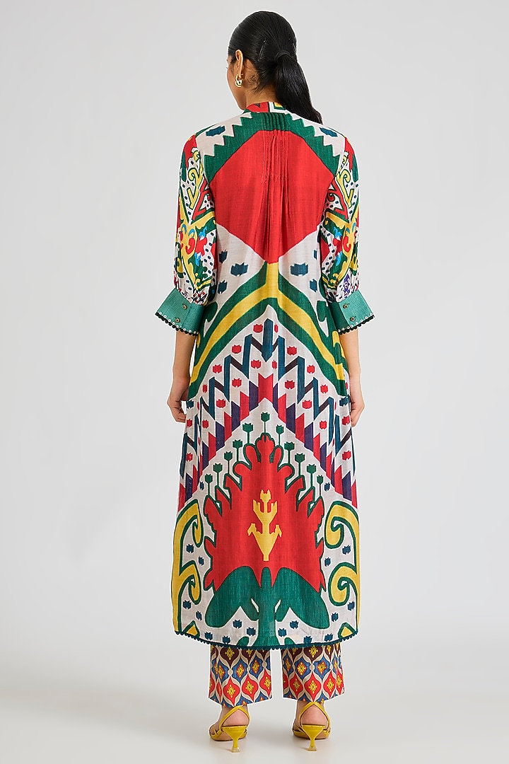 Multi-Colored Crepe Threadwork & Printed Kurta Set by SIDDHARTHA BANSAL at Pernia's Pop Up Shop