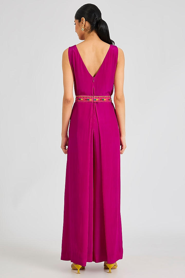 Hot Pink Crepe Jumpsuit With Belt by SIDDHARTHA BANSAL at Pernia's Pop Up Shop