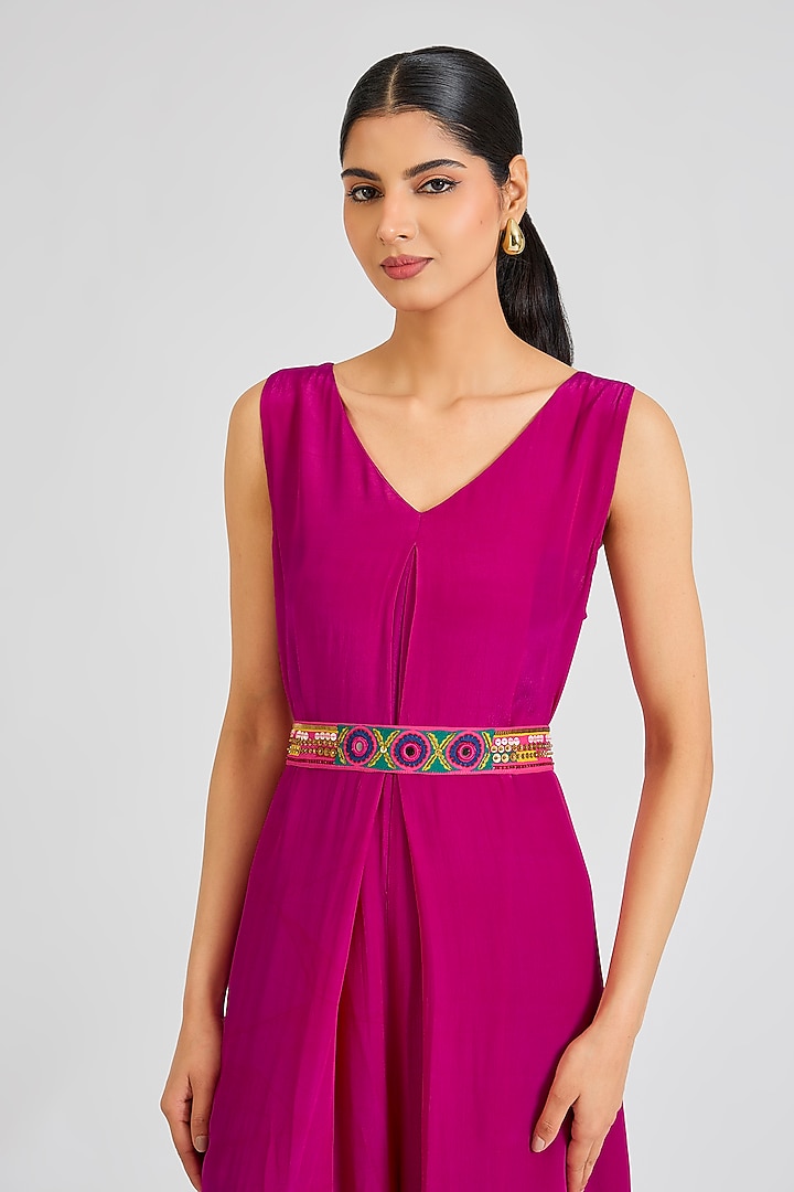 Hot Pink Crepe Jumpsuit With Belt by SIDDHARTHA BANSAL at Pernia's Pop Up Shop