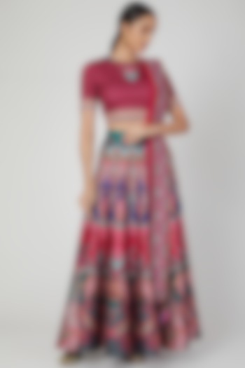 Maroon Digital Printed Skirt Set by SIDDHARTHA BANSAL