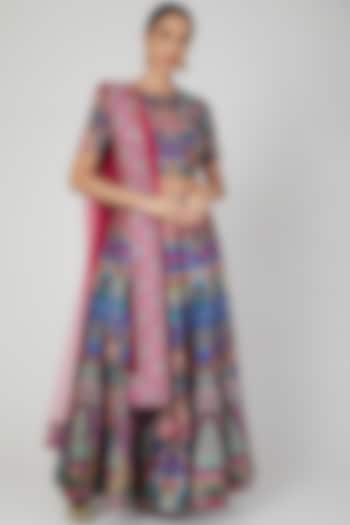 Blue Polyester Digital Printed Skirt Set by SIDDHARTHA BANSAL at Pernia's Pop Up Shop