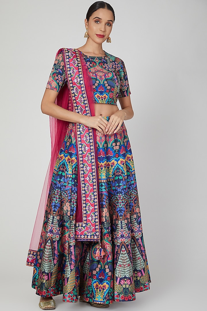 Blue Polyester Digital Printed Skirt Set by SIDDHARTHA BANSAL at Pernia's Pop Up Shop