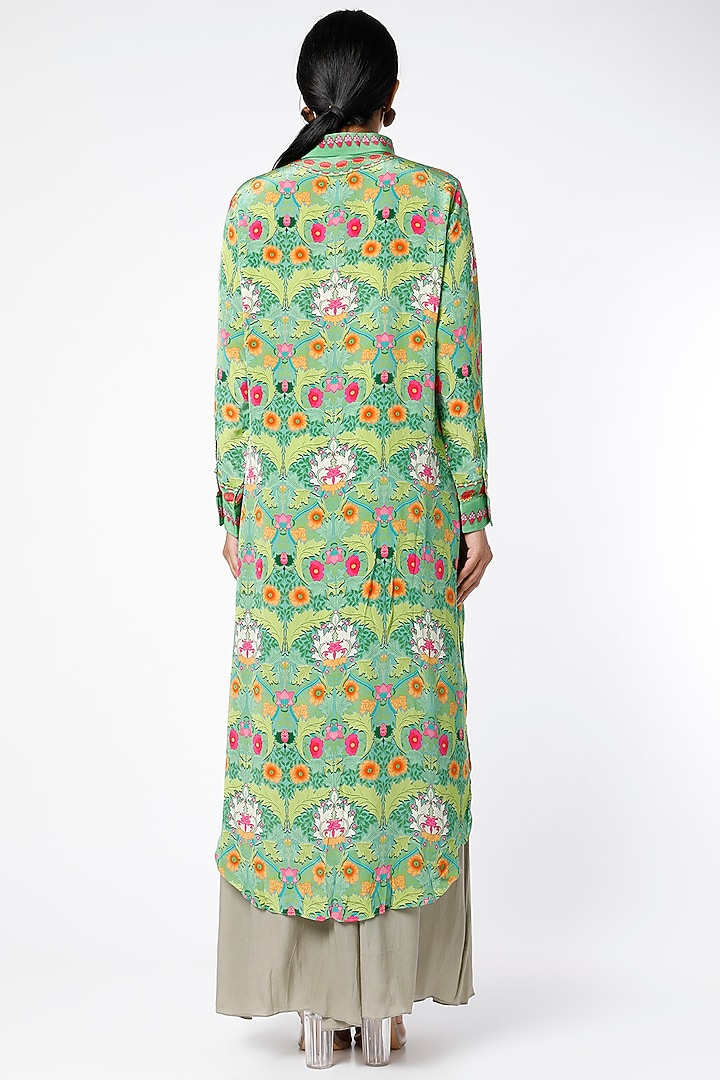 Leaf Green Digital Printed Shirt Tunic by SIDDHARTHA BANSAL at Pernia's Pop Up Shop